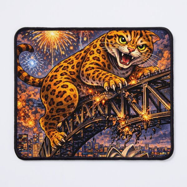 Item preview, Kaiju Cat Destroying Sydney Harbour Bridge – Funny Cat Sticker & T-Shirt designed and sold by The Cat-astrophic Corporation.