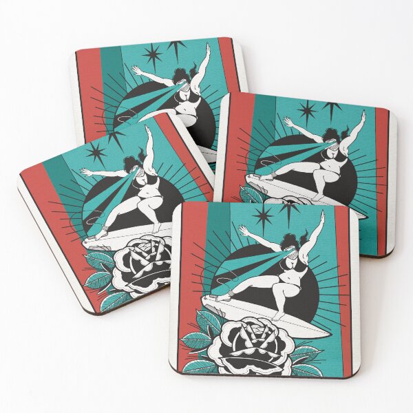 Item preview, Surf Girl Rose Print – Tattoo Style Surfer Poster designed and sold by RiptideKiD.
