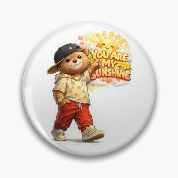 Item preview, Kawaii drip teddy bear with visor cap, sequin vest and orange pants, paw on heart vow, golden "Forever in My Heart" text radiating behind. designed and sold by SparkVault.