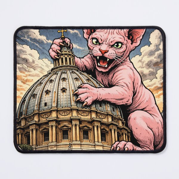 Item preview, Kaiju Cat Destroying St Peter’s Basilica Dome in Vatican City – Funny Cat Sticker & T-Shirt designed and sold by The Cat-astrophic Corporation.