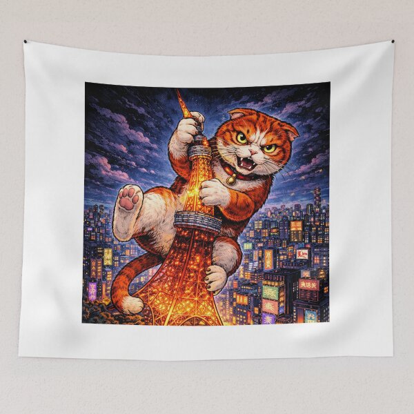 Item preview, Kaiju Cat Destroying Tokyo Tower – Funny Cat Sticker & T-Shirt designed and sold by The Cat-astrophic Corporation.