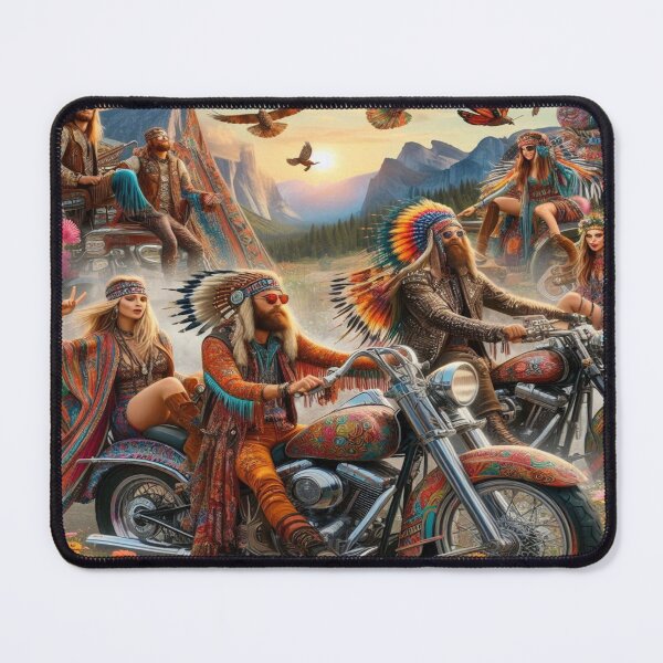 Item preview, Expressive Hippie Riders in a Vibrant Mountain Sunset Full of Color and Motion designed and sold by FotoworldEdel.