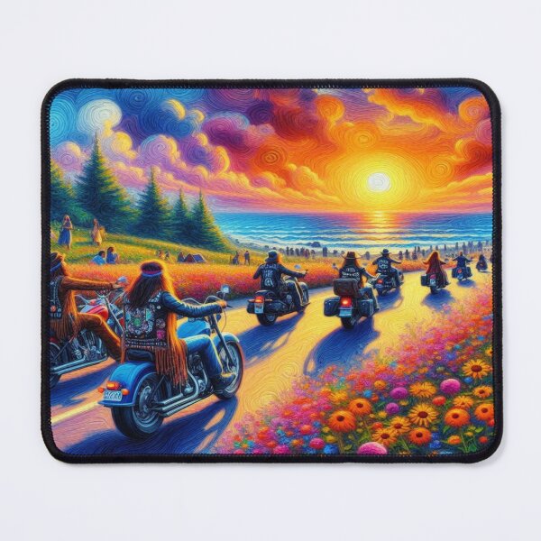 Item preview, Impressionist Motorcycle Journey through Vibrant Fields toward a Glowing Sunset designed and sold by FotoworldEdel.