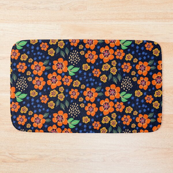 Item preview, Orange Exotic Flowers on Navy Blue Tropical Night Garden vibrant floral designed and sold by Oksana Graf Art.