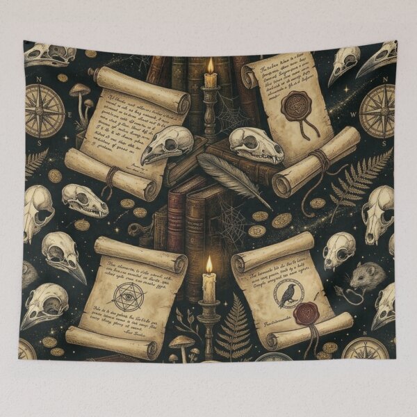 Item preview, Vintage Animal Skulls & Ancient Scrolls Dark Academia Pattern designed and sold by InnerwayStudio.