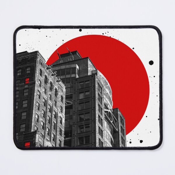 Item preview, Neo Noir Cityscape | Red Sun & Glowing Windows Dystopian Art designed and sold by P-Design-Lab.