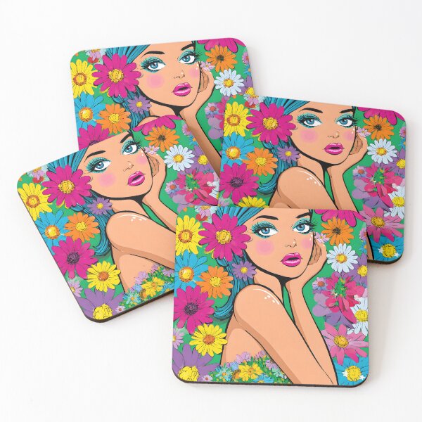 Item preview, Colorful Floral Portrait with Vibrant Blue Hair designed and sold by Artessie.