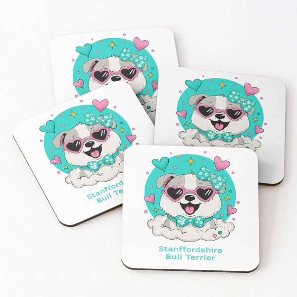 Item preview, Cute Staffordshire Bull Terrier with Heart Sunglasses – Kawaii Dog Lover Gift designed and sold by SimoesArtistry.