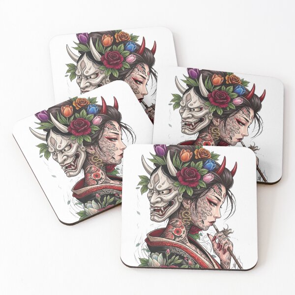 Item preview, Hannya Mask Geisha Tattoo Art - Japanese Folklore Neo-Traditional Design designed and sold by QuietLines17.