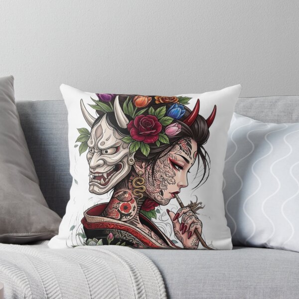 Item preview, Hannya Mask Geisha Tattoo Art - Japanese Folklore Neo-Traditional Design designed and sold by QuietLines17.