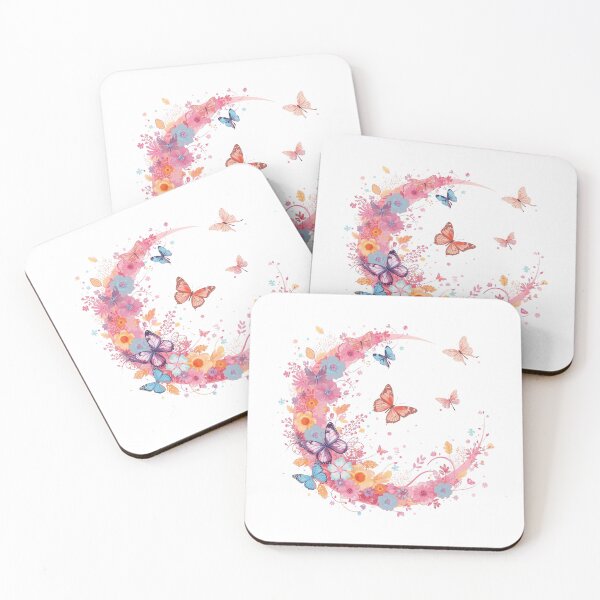 Item preview, A Pink Crescent Moon Made of Flowers and Butterflies designed and sold by Soulstar Designs.