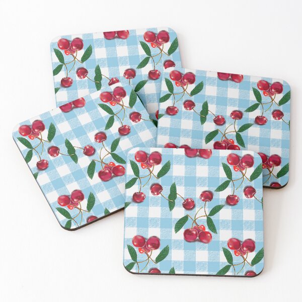 Item preview, Country Picnic Juicy red Cherries on Blue White Vichy Gingham Kitchen Retro Check designed and sold by Oksana Graf Art.