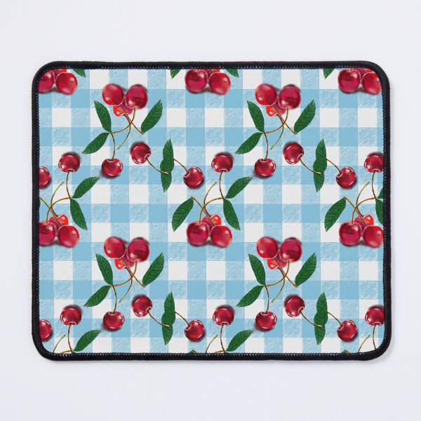 Item preview, Country Picnic Juicy red Cherries on Blue White Vichy Gingham Kitchen Retro Check designed and sold by Oksana Graf Art.