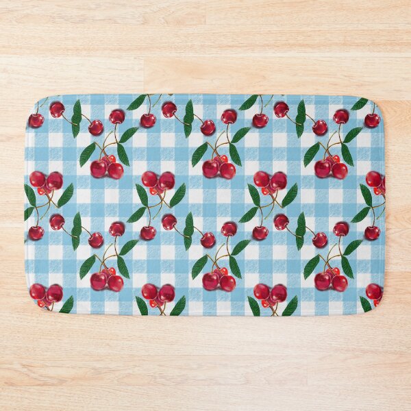 Item preview, Country Picnic Juicy red Cherries on Blue White Vichy Gingham Kitchen Retro Check designed and sold by Oksana Graf Art.