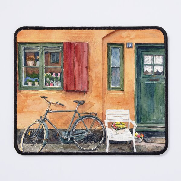 Item preview, Copenhagen Charm: Vintage Bicycle and Orange Wall Watercolor designed and sold by Gene Lvov.