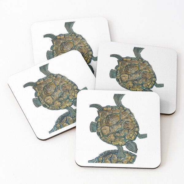 Item preview, Golden Shell Sea Turtles - Intricate Pen and Watercolor Art designed and sold by aurabyaubrey.