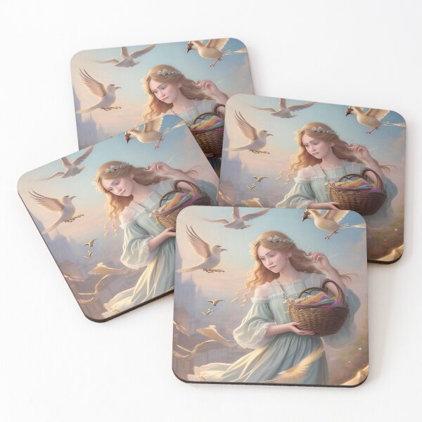 Item preview, Ethereal Maiden with Celestial Birds and Harvest Basket designed and sold by Serene Strokes Art.