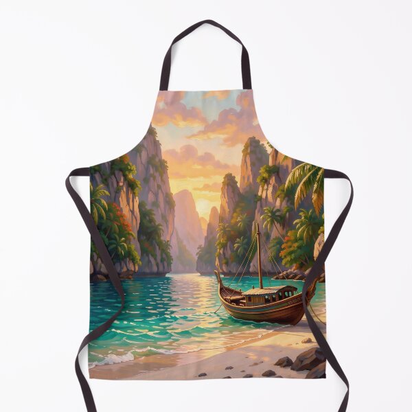 Item preview, Tropical Sunset Bay with Traditional Longtail Boat designed and sold by Serene Strokes Art.