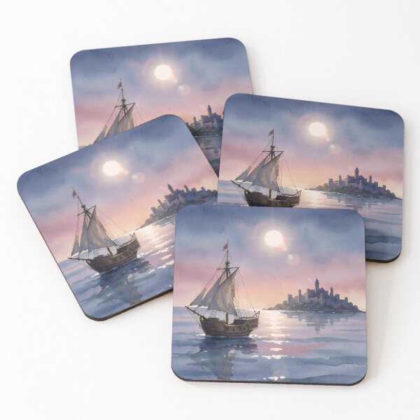 Item preview, Moonlit Voyage to the Island Citadel designed and sold by Serene Strokes Art.