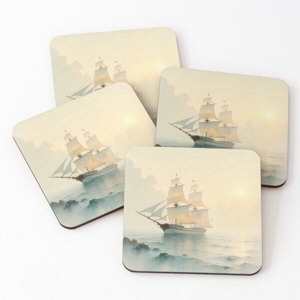 Item preview, Golden Hour Voyage: Sailing Through the Morning Mist designed and sold by Serene Strokes Art.