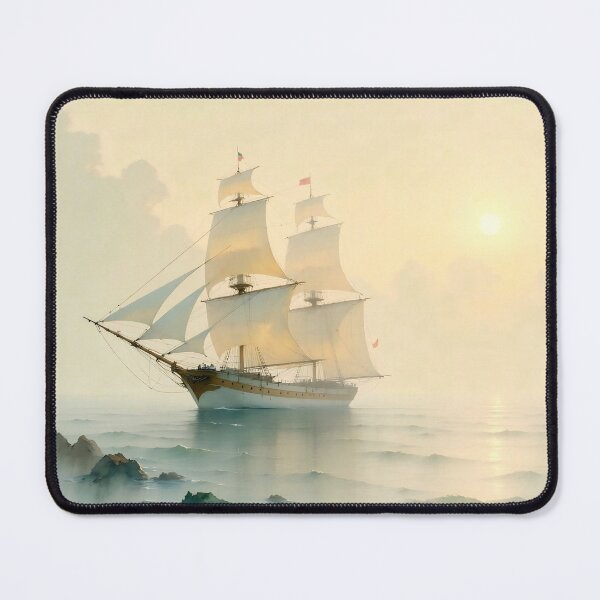 Item preview, Golden Hour Voyage: Sailing Through the Morning Mist designed and sold by Serene Strokes Art.