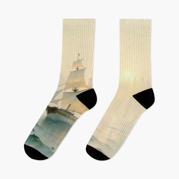 Item preview, Golden Hour Voyage: Sailing Through the Morning Mist designed and sold by Serene Strokes Art.