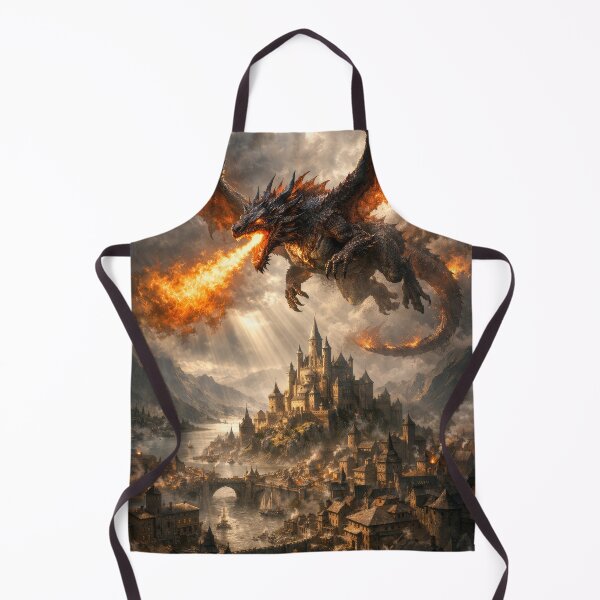 Item preview, Fire Dragon Attacking Medieval Castle City – Epic Fantasy Dragon Art designed and sold by DrakariArt.