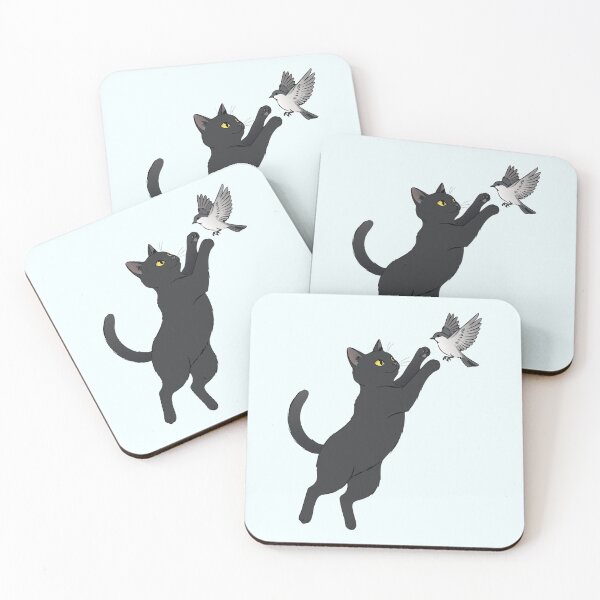 Item preview, Playful Black Cat Jumping Catching Bird Action Art designed and sold by Cipher & Soul.