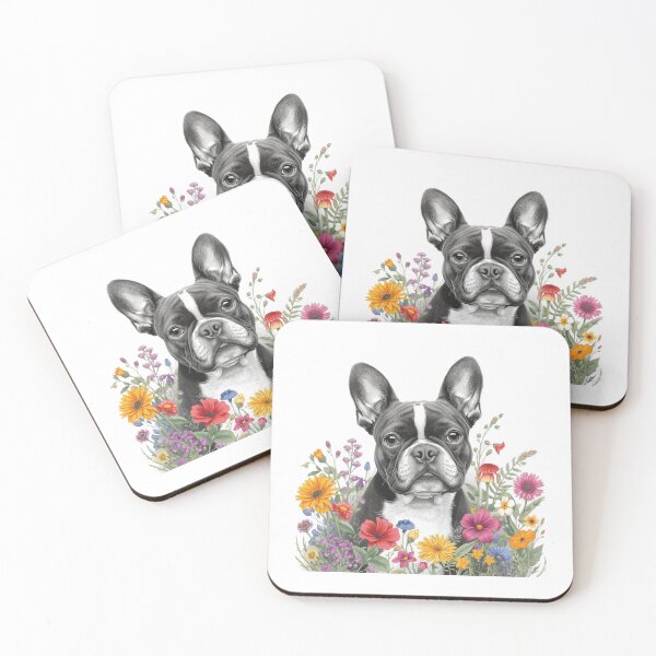 Item preview, A Black and White Frenchie Sitting Amongst Bright Flowers designed and sold by Soulstar Designs.
