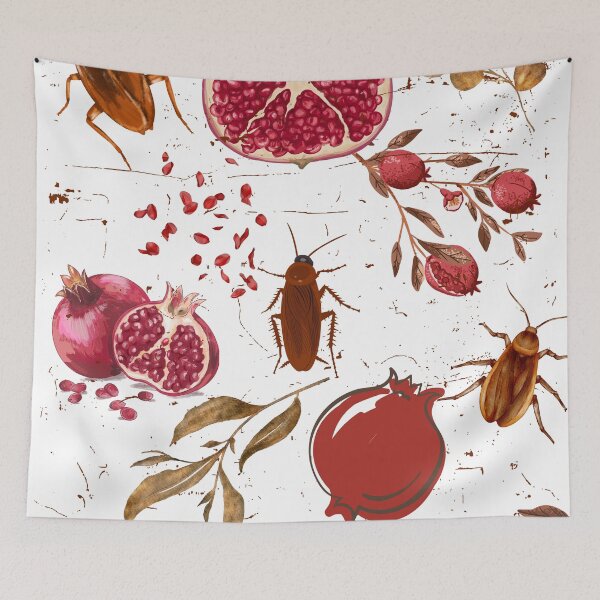 Item preview, Dark Botanical Pomegranate and Cockroach Pattern designed and sold by Atlasoloji.