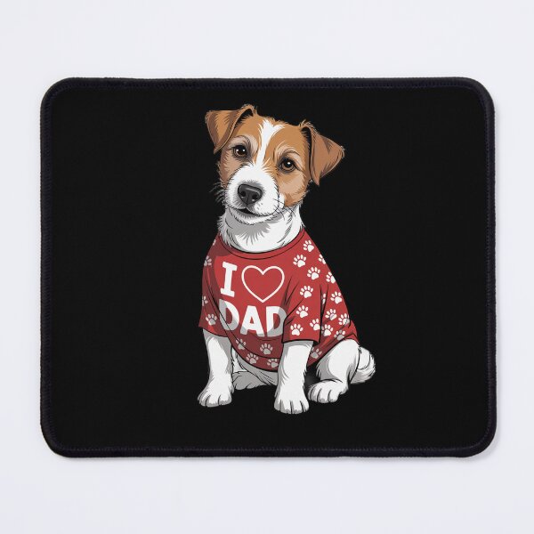 Item preview, Jack Russell Dog Wearing a red Shirt with paw Prints I Love DAD T-Shirt designed and sold by fantasticdesign.
