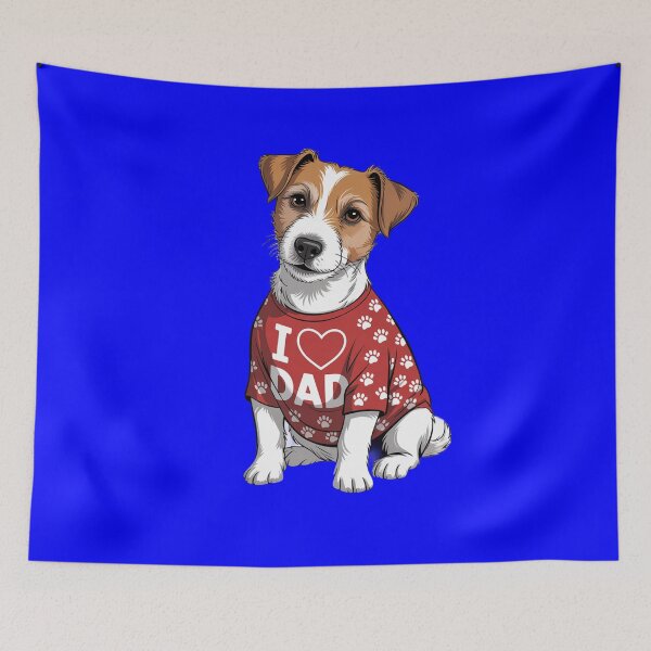 Item preview, Jack Russell Dog Wearing a red Shirt with paw Prints I Love DAD T-Shirt designed and sold by fantasticdesign.