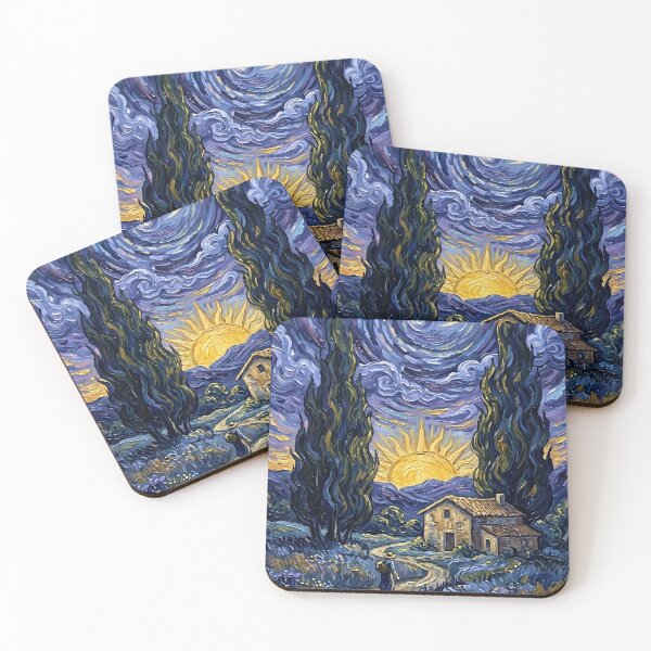 Item preview, Cypress Dusk - Van Gogh Style Evening Landscape Fine Art designed and sold by MyTutina.
