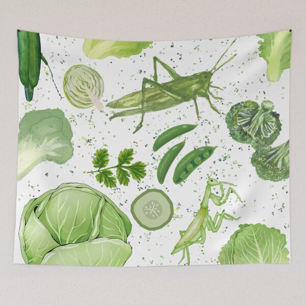 Item preview, Surreal Garden Green Veggies and Insects Pattern  designed and sold by Atlasoloji.