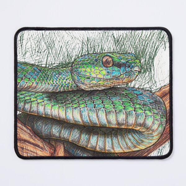 Item preview, Vibrant Green Snake Coiled on Wooden Branch - Nature Wildlife Art designed and sold by Stick-Shop9.