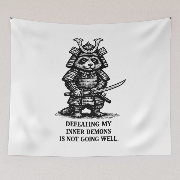 Item preview, Anxiety Raccoon Samurai Meme – Defeating My Inner Demons designed and sold by Region.