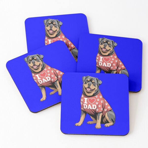 Item preview, Rottweiler Dog Wearing a red Shirt with paw Prints I Love DAD T-Shirt designed and sold by fantasticdesign.