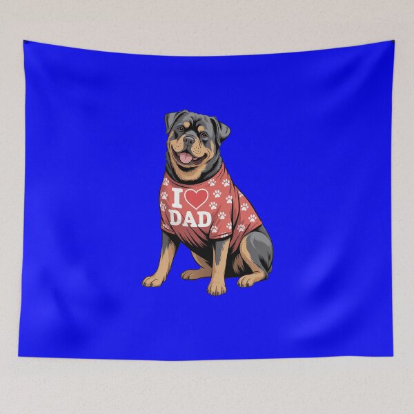 Item preview, Rottweiler Dog Wearing a red Shirt with paw Prints I Love DAD T-Shirt designed and sold by fantasticdesign.