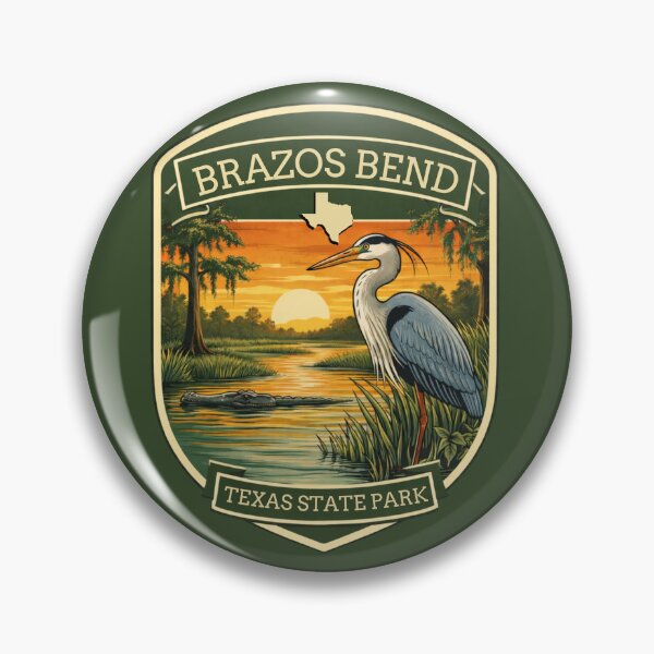 Item preview, Pegatina del Parque Estatal Brazos Bend – Diseño de insignia de puesta de sol con caimán y garza de Texas designed and sold by SimplyJasper.