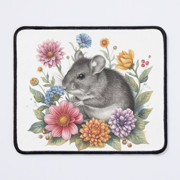 Item preview, A Cute Mouse in Black and White Surrounded with Flowers designed and sold by Soulstar Designs.