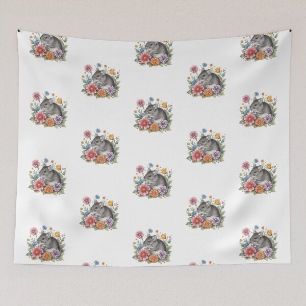 Item preview, A Cute Mouse in Black and White Surrounded with Flowers designed and sold by Soulstar Designs.