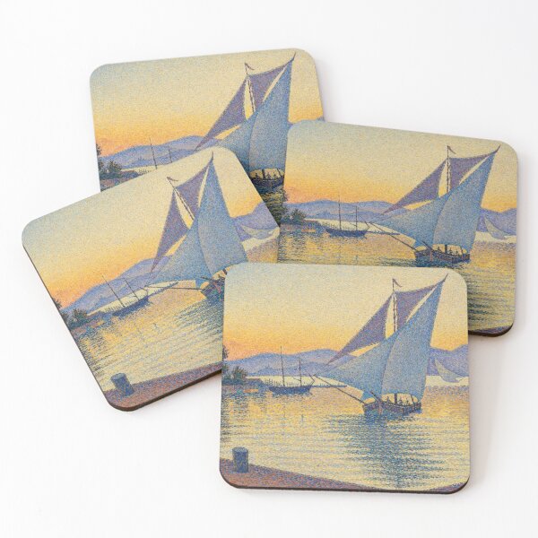 Item preview, Pointillism Retro Sticker Sailboat Harbor Sunset Design for Art Lovers designed and sold by RickE.