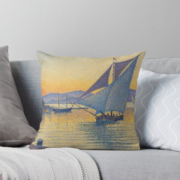 Item preview, Pointillism Retro Sticker Sailboat Harbor Sunset Design for Art Lovers designed and sold by RickE.