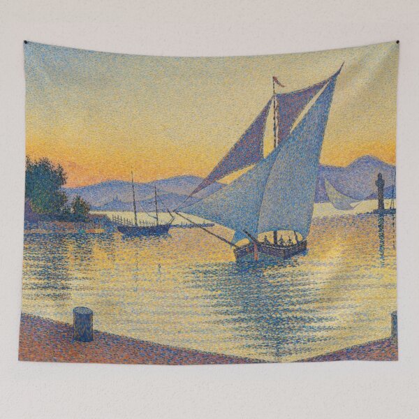 Item preview, Pointillism Retro Sticker Sailboat Harbor Sunset Design for Art Lovers designed and sold by RickE.