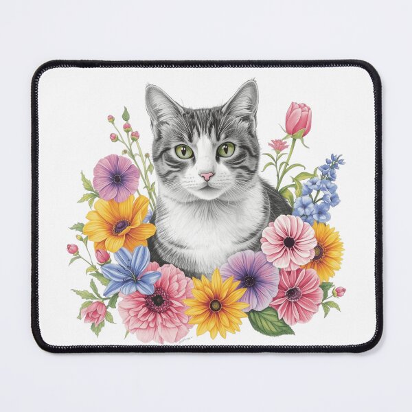 Item preview, A Beautiful Grey Cat Sitting Amongst Flowers designed and sold by Soulstar Designs.