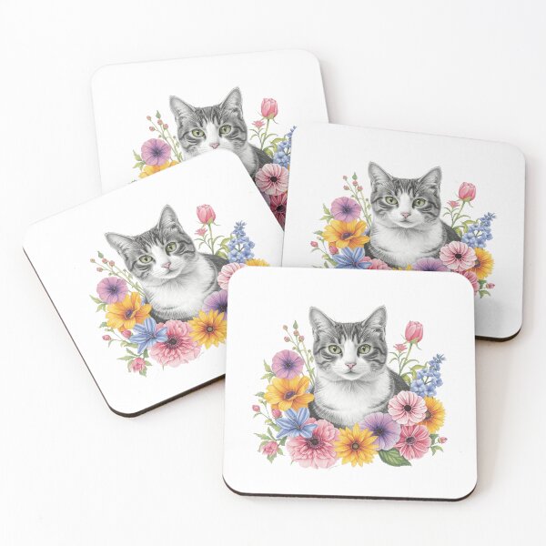 Item preview, A Beautiful Grey Cat Sitting Amongst Flowers designed and sold by Soulstar Designs.