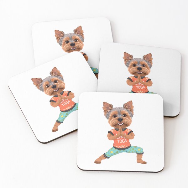 Item preview, cartoon Yorkshire Terrier dog yoga pose designed and sold by TanyaLovus.