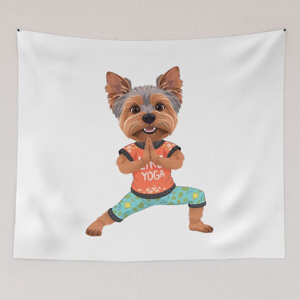 Item preview, cartoon Yorkshire Terrier dog yoga pose designed and sold by TanyaLovus.