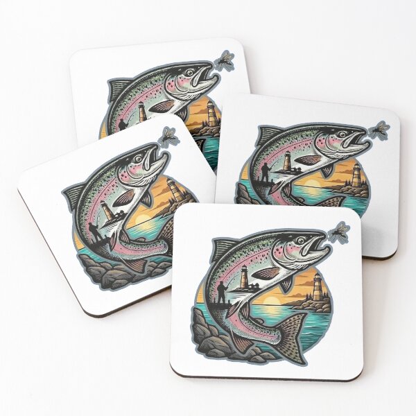 Item preview, Rainbow Trout Fishing Double Exposure - Coastal Lighthouse Nature Art designed and sold by SasquatchTrail.
