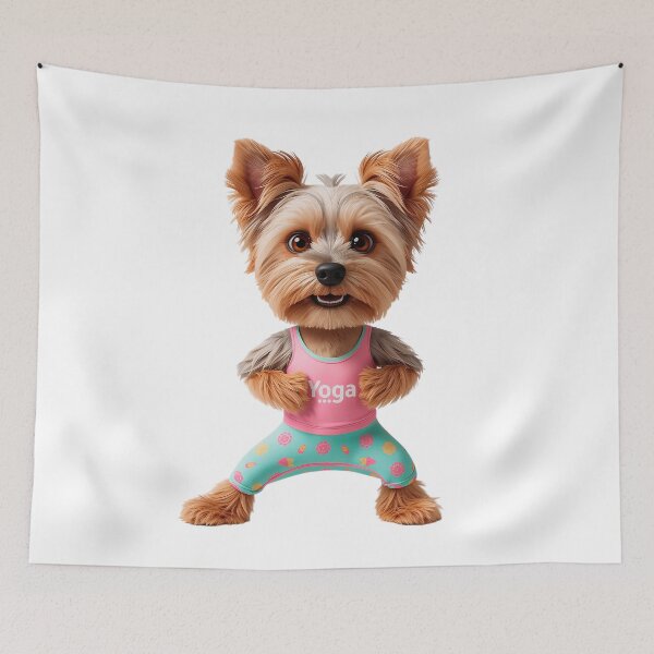 Item preview, cartoon Yorkshire Terrier dog yoga pose designed and sold by TanyaLovus.